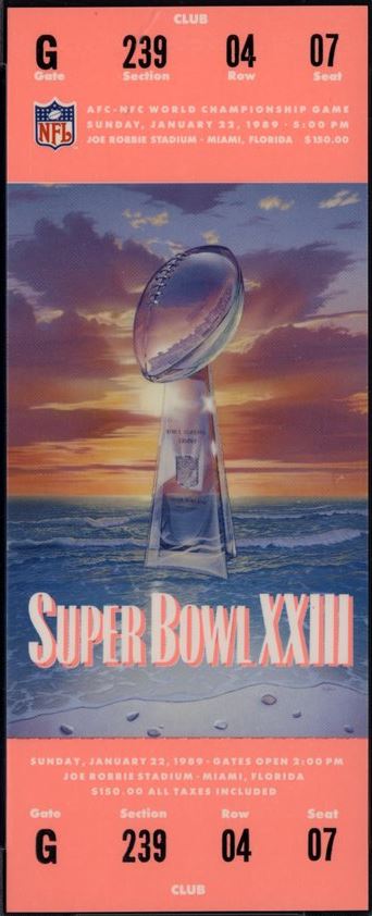 Super Bowl XXIII football card (San Francisco 49ers & Cincinnati Bengals,  1989 Ticket Stub) 1990 Pro Set #23 at 's Sports Collectibles Store