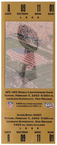 That's My Ticket Super Bowl Xxxvi - 36 Mini-Mega Ticket - New England  Patriots : : Home & Kitchen