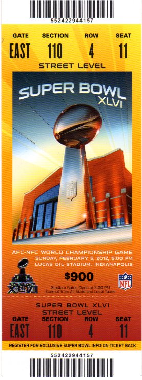 Full Ticket 100 Level - Super Bowl XLVI