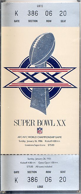 Replica Ticket  - Super Bowl XX