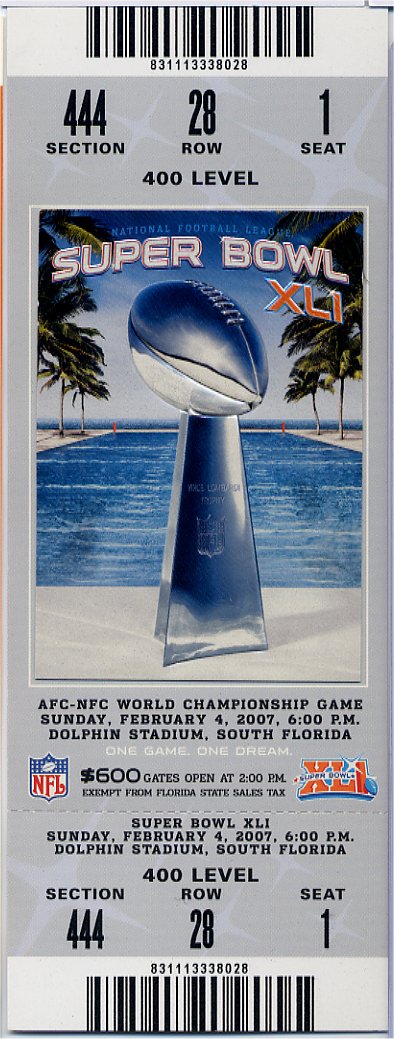 Full Ticket 400 Level - Super Bowl XLI